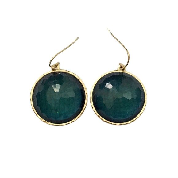 Francesca’s Collections Emerald Green Round Disc Cabochon Gold Tone Earrings OS - Picture 1 of 3